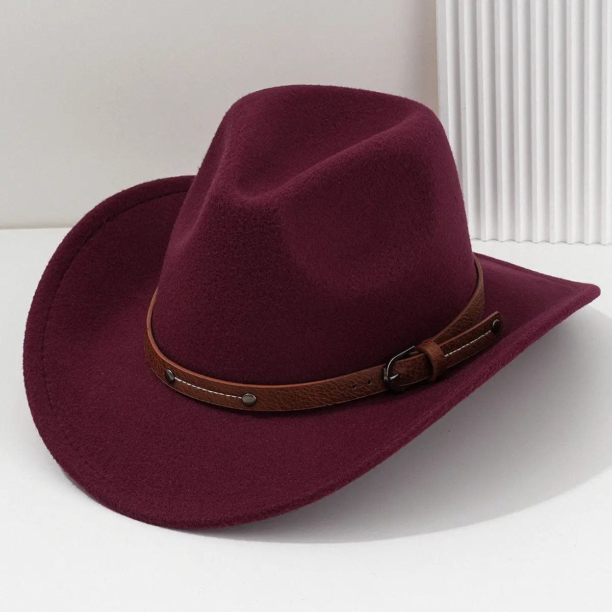 Men's Navy Felt Western Cowboy Hat with Leather Belt