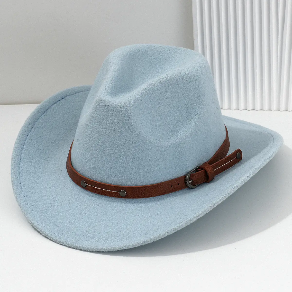 Men's Navy Felt Western Cowboy Hat with Leather Belt