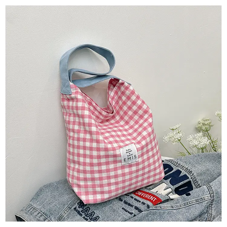 Women Plaid Bucket Bag 2024 Spring Lightweight Casual - Image 3