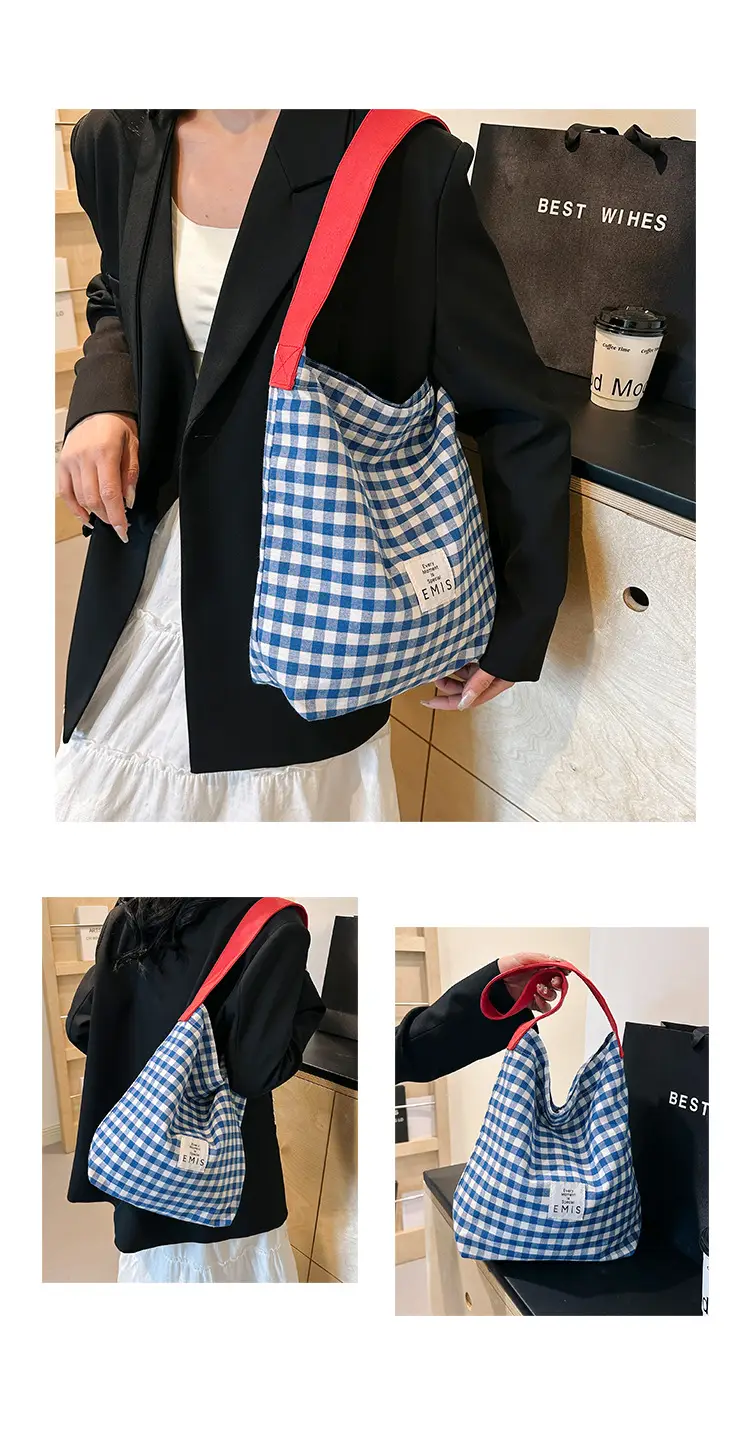 Women Plaid Bucket Bag 2024 Spring Lightweight Casual — feature 28