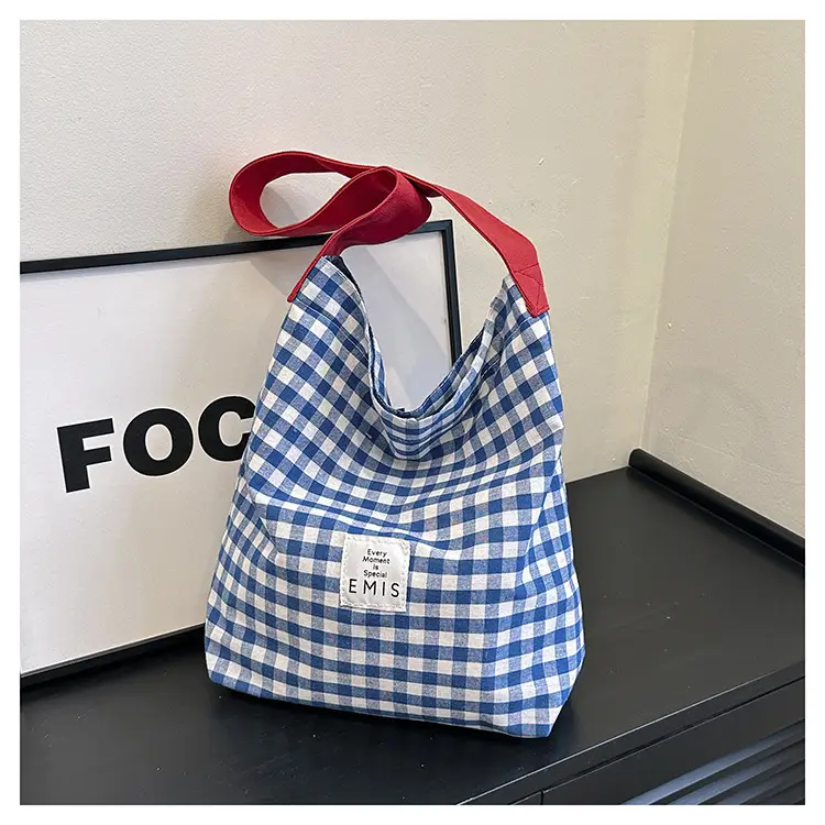 Women Plaid Bucket Bag 2024 Spring Lightweight Casual - Image 2