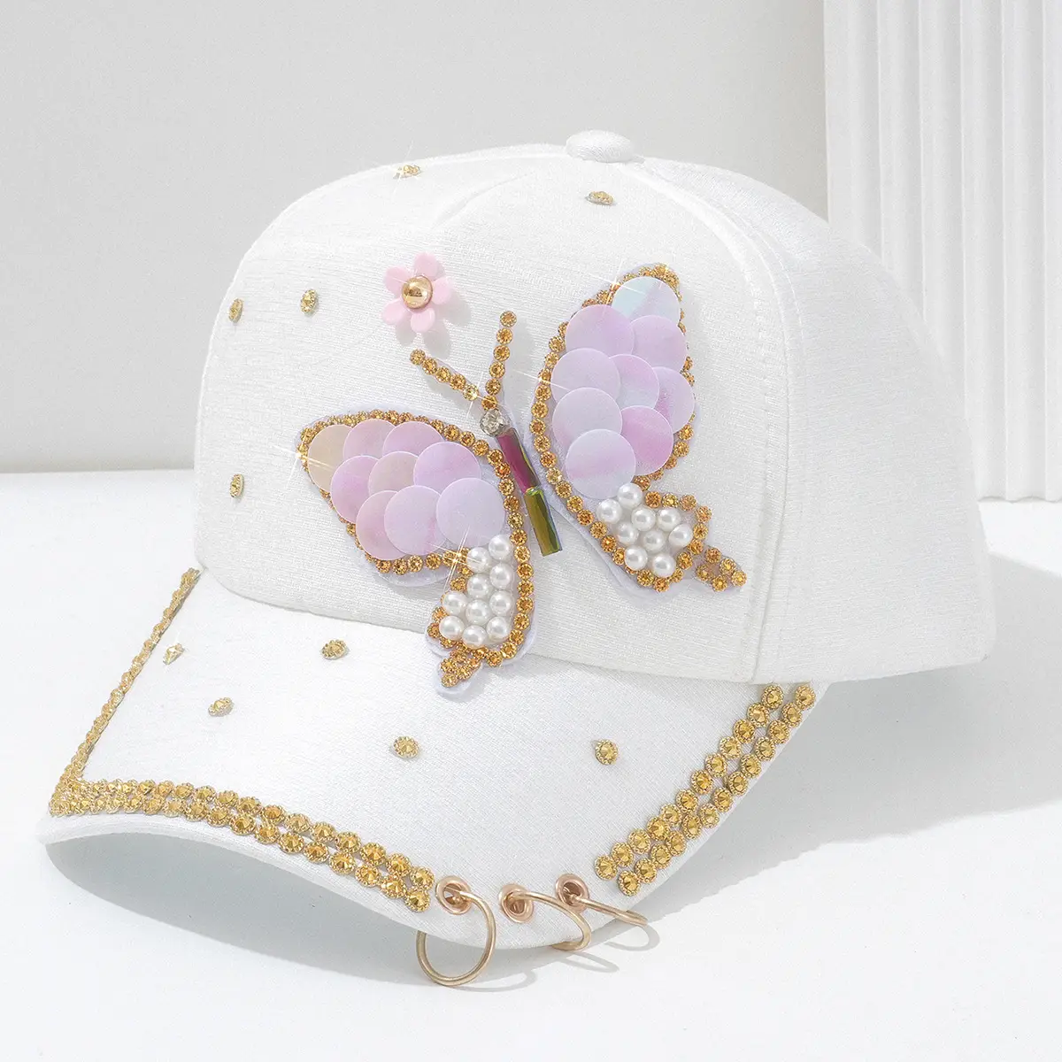 Men Women Butterfly Pearl Chain Baseball Cap - Image 8