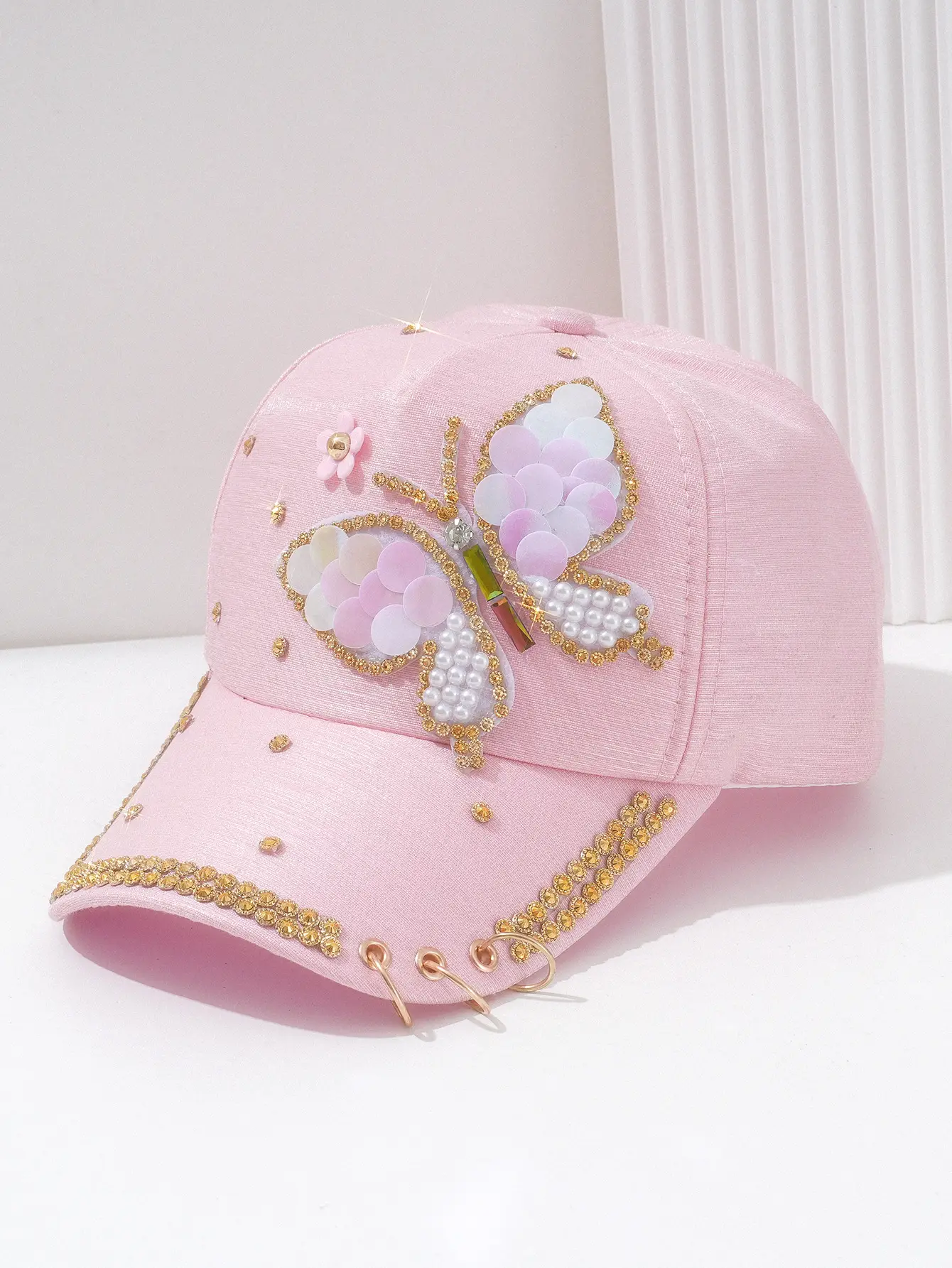 Men Women Butterfly Pearl Chain Baseball Cap — feature 2