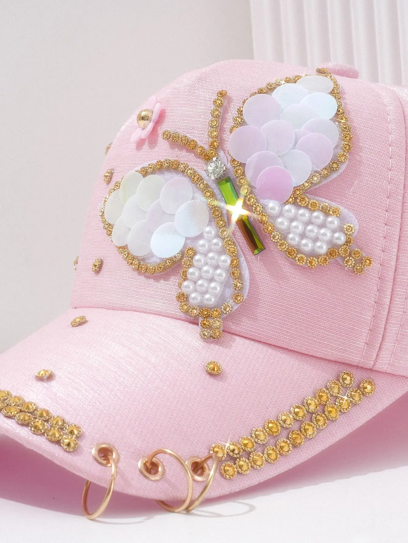Men Women Butterfly Pearl Chain Baseball Cap — feature 4