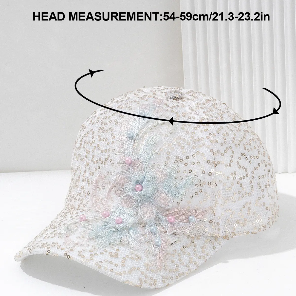 Embroidered Pearl Baseball Cap for Women with Lace Design