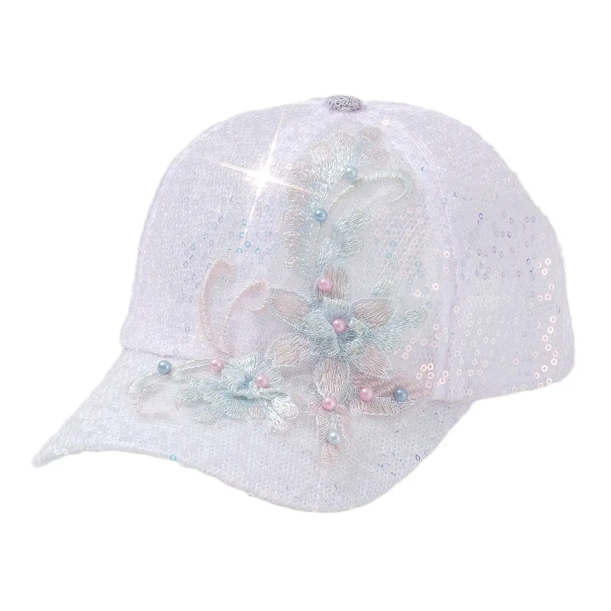 Embroidered Pearl Baseball Cap for Women with Lace Design