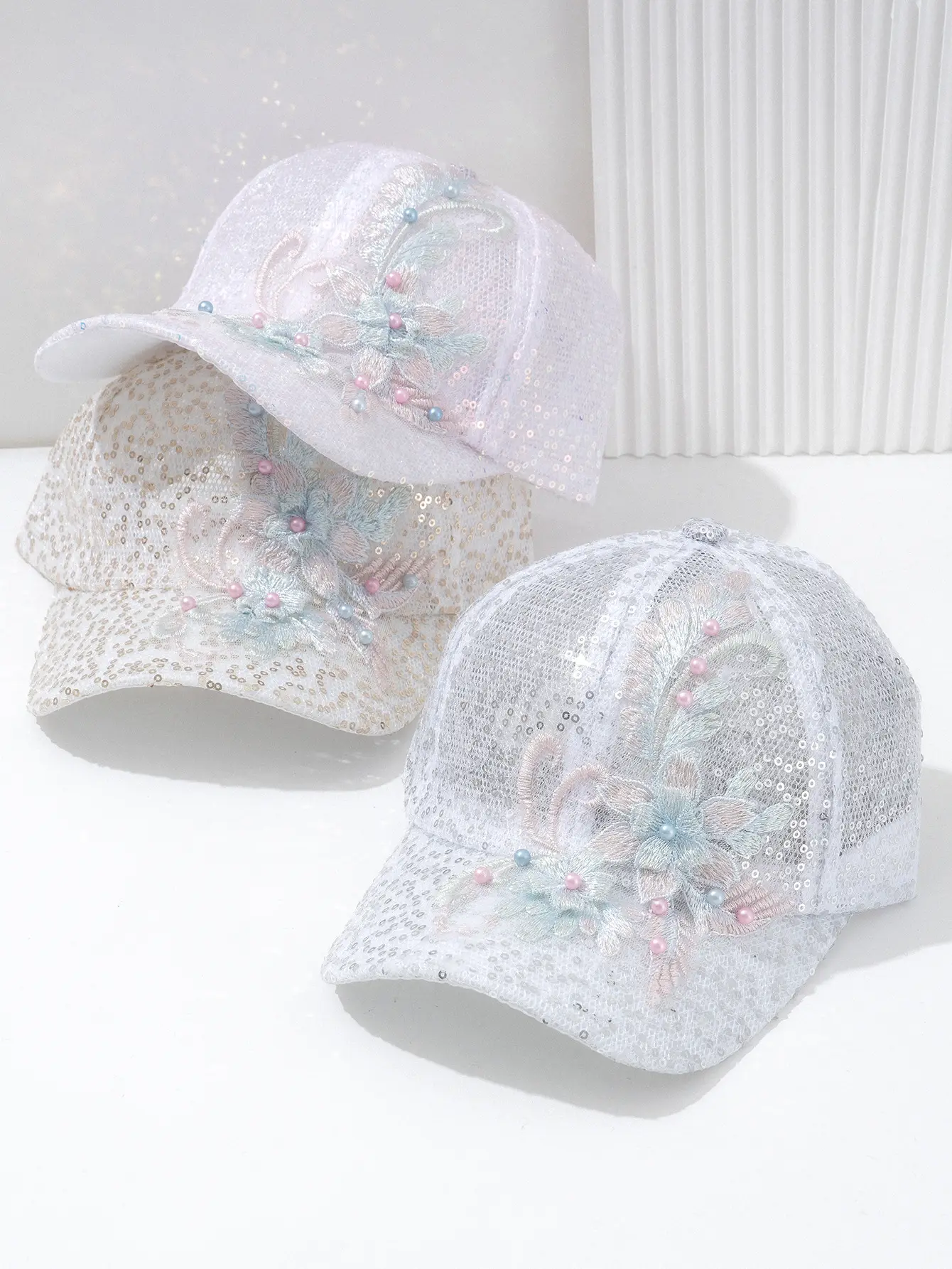 Embroidered Pearl Baseball Cap for Women with Lace Design — feature 1