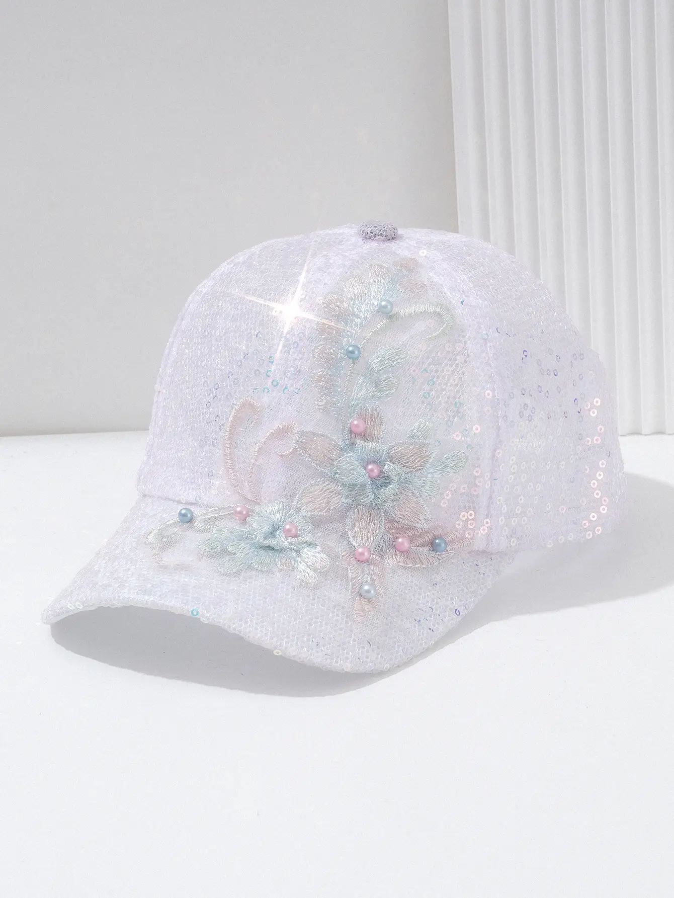Embroidered Pearl Baseball Cap for Women with Lace Design — feature 4