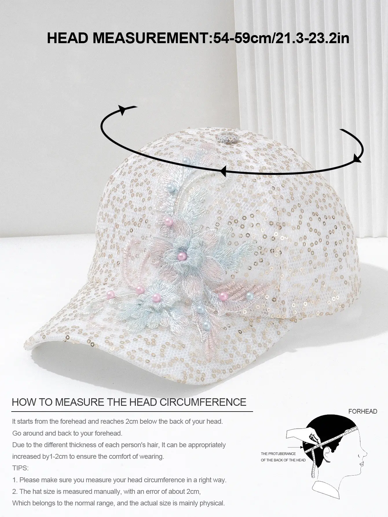 Embroidered Pearl Baseball Cap for Women with Lace Design — feature 6