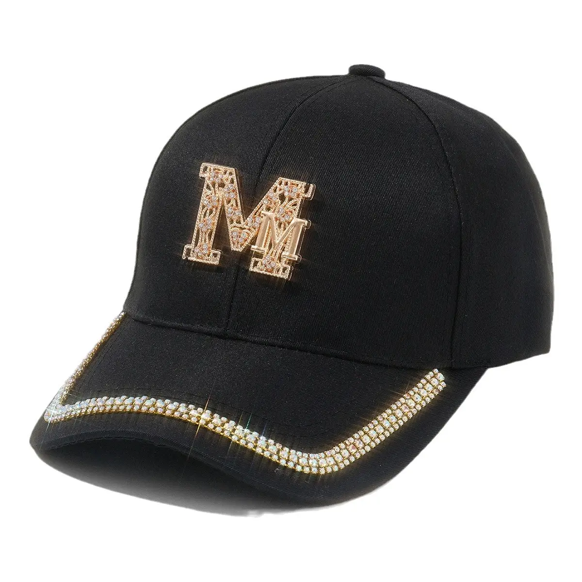 White Metal M Cap with Rhinestone Hip Hop Design