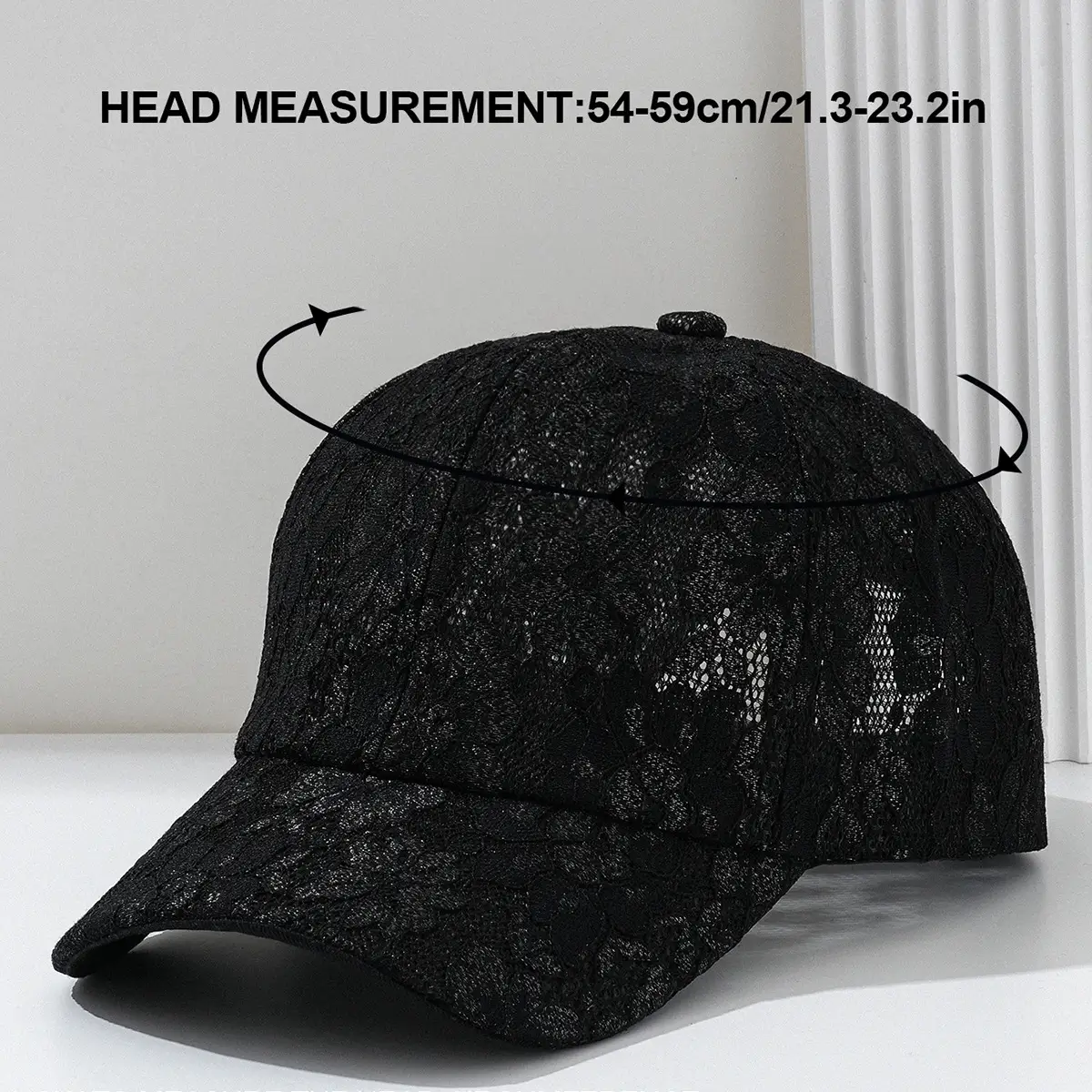 Women Black Lace Baseball Cap with Hollow Flower Design