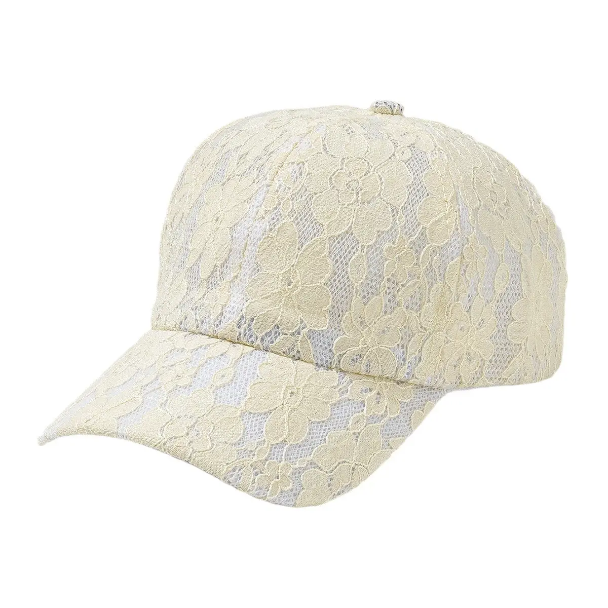Women Black Lace Baseball Cap with Hollow Flower Design
