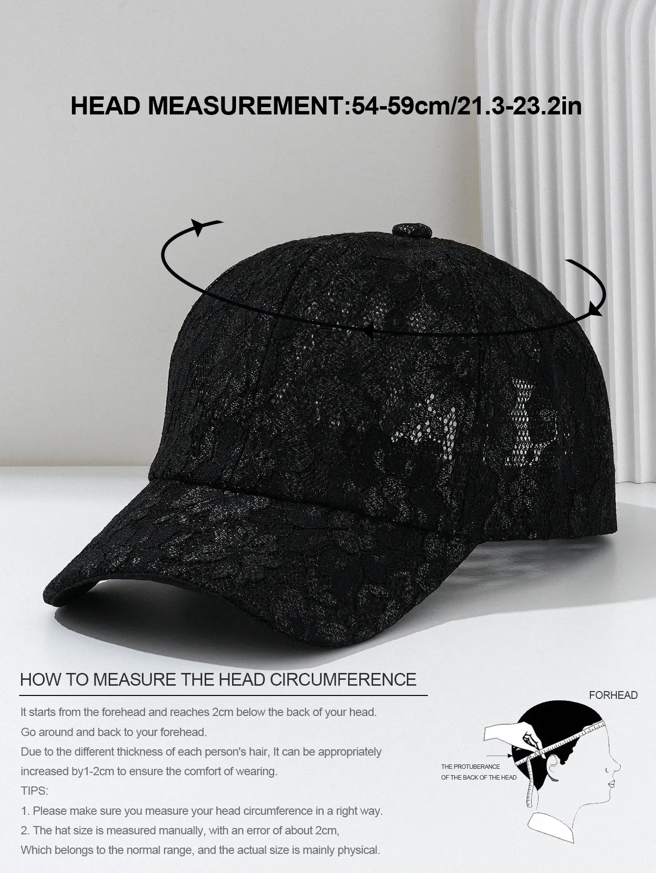 Women Black Lace Baseball Cap with Hollow Flower Design — feature 2
