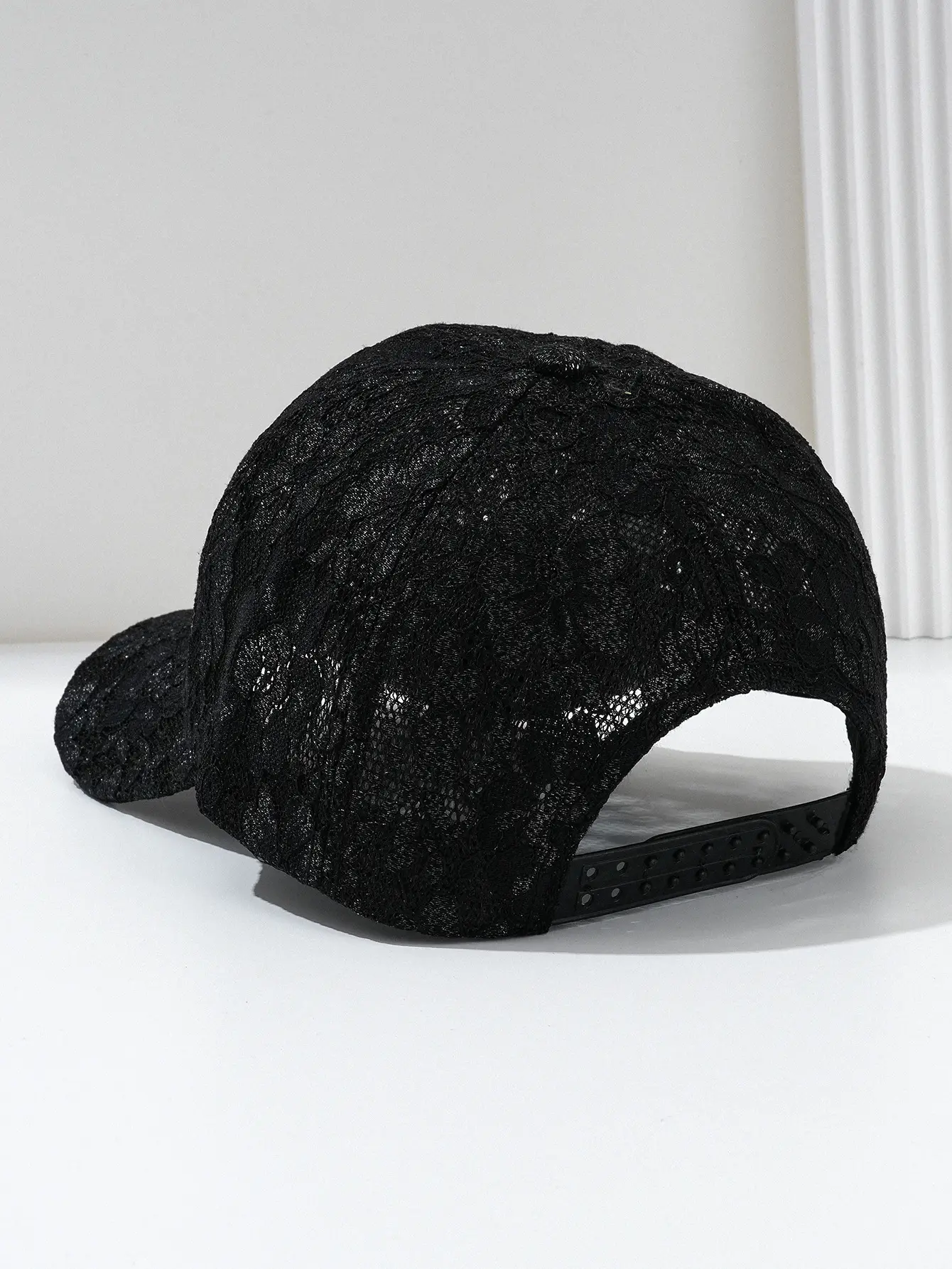 Women Black Lace Baseball Cap with Hollow Flower Design — feature 5
