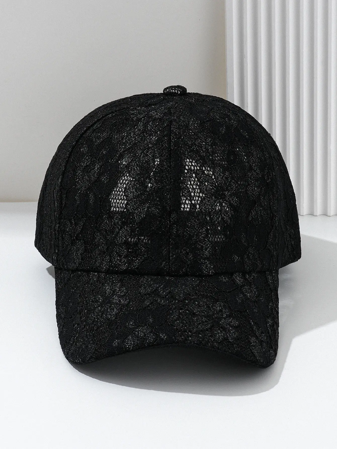 Women Black Lace Baseball Cap with Hollow Flower Design — feature 6