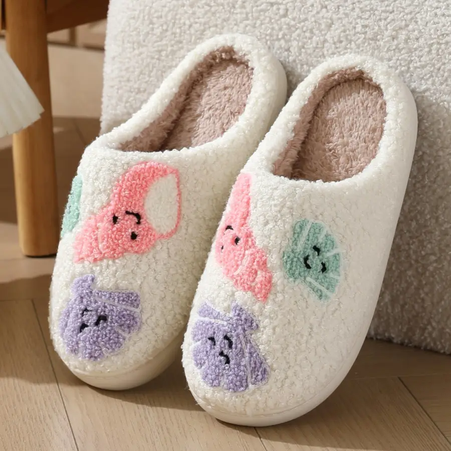 Halloween Cross-Border Hot-Selling Slippers for Women, Towel Embroidered Cotton Slippers, Winter Christmas Cotton Slippers, Home Plush Warm Slippers