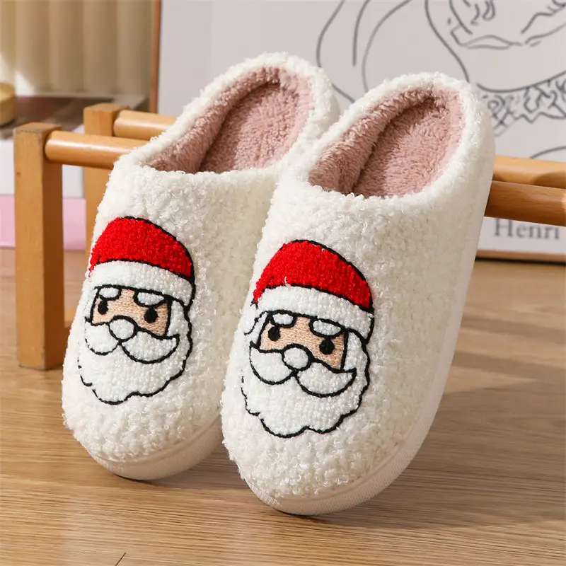 Halloween Cross-Border Hot-Selling Slippers for Women, Towel Embroidered Cotton Slippers, Winter Christmas Cotton Slippers, Home Plush Warm Slippers