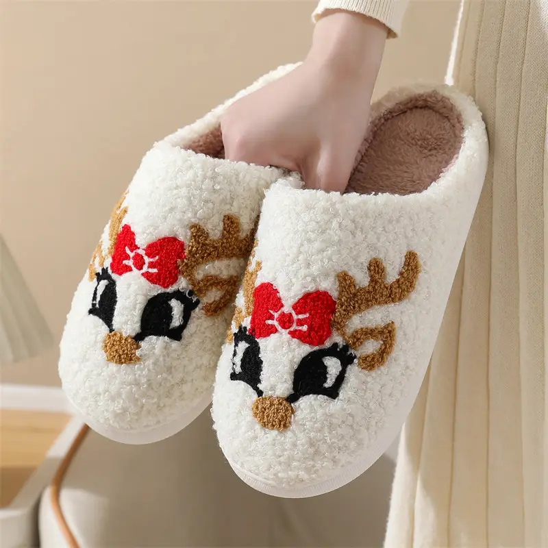 Halloween Cross-Border Hot-Selling Slippers for Women, Towel Embroidered Cotton Slippers, Winter Christmas Cotton Slippers, Home Plush Warm Slippers