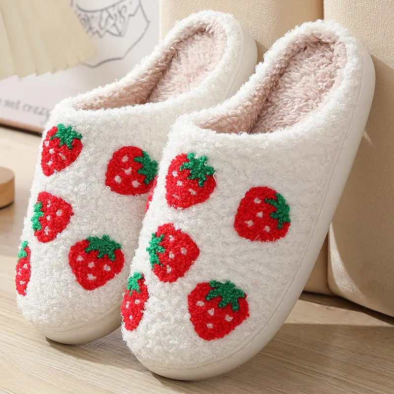 Halloween Cross-Border Hot-Selling Slippers for Women, Towel Embroidered Cotton Slippers, Winter Christmas Cotton Slippers, Home Plush Warm Slippers
