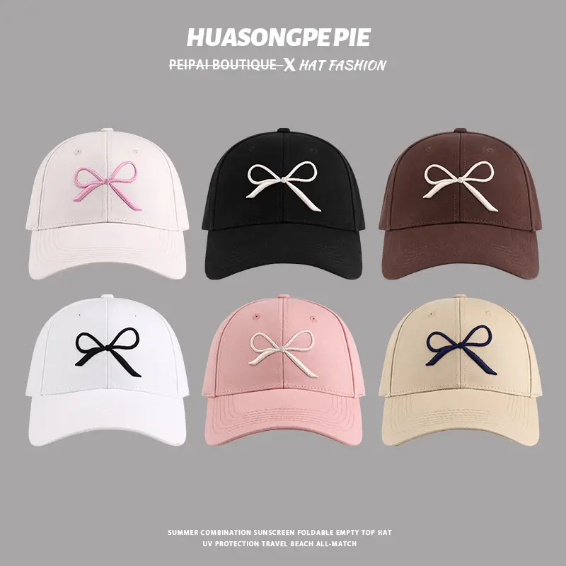 Women Embroidered Bow Baseball Cap Pink White Spring Summer - Image 5