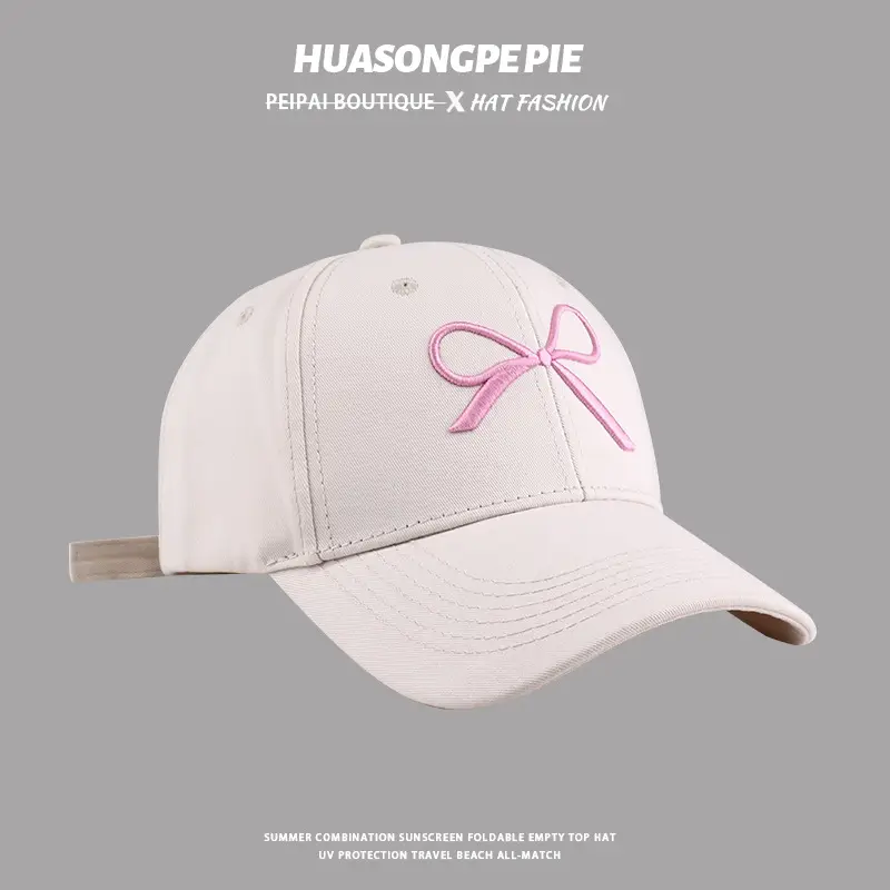 Women Embroidered Bow Baseball Cap Pink White Spring Summer — feature 10