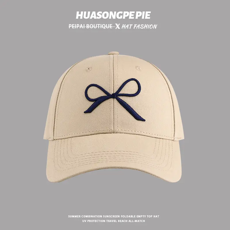 Women Embroidered Bow Baseball Cap Pink White Spring Summer — feature 5