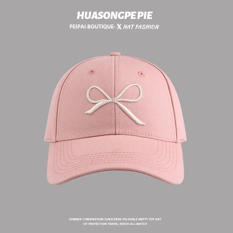 Women Embroidered Bow Baseball Cap Pink White Spring Summer — feature 6