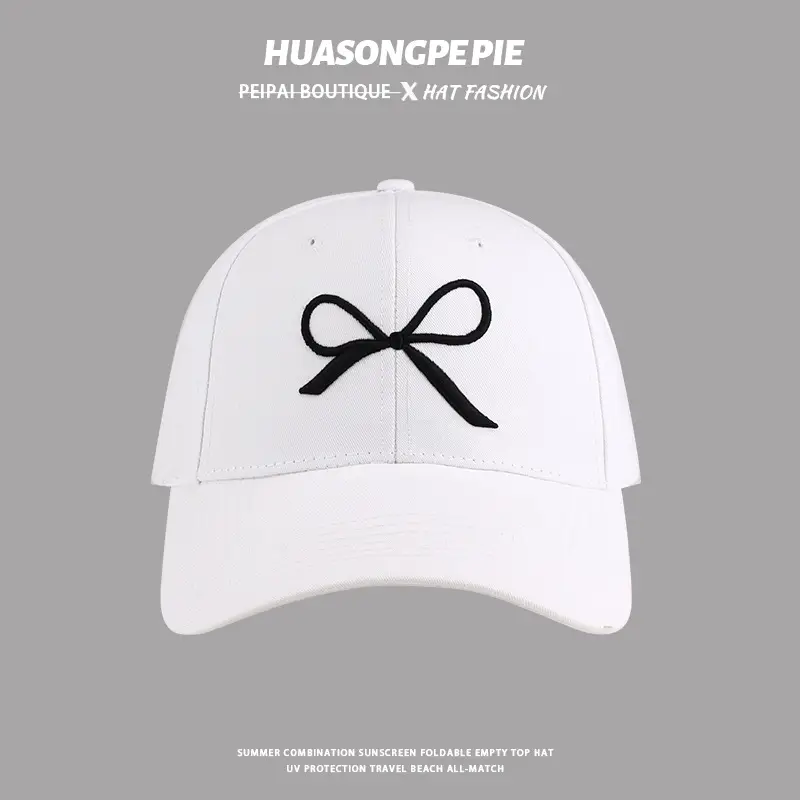 Women Embroidered Bow Baseball Cap Pink White Spring Summer — feature 7