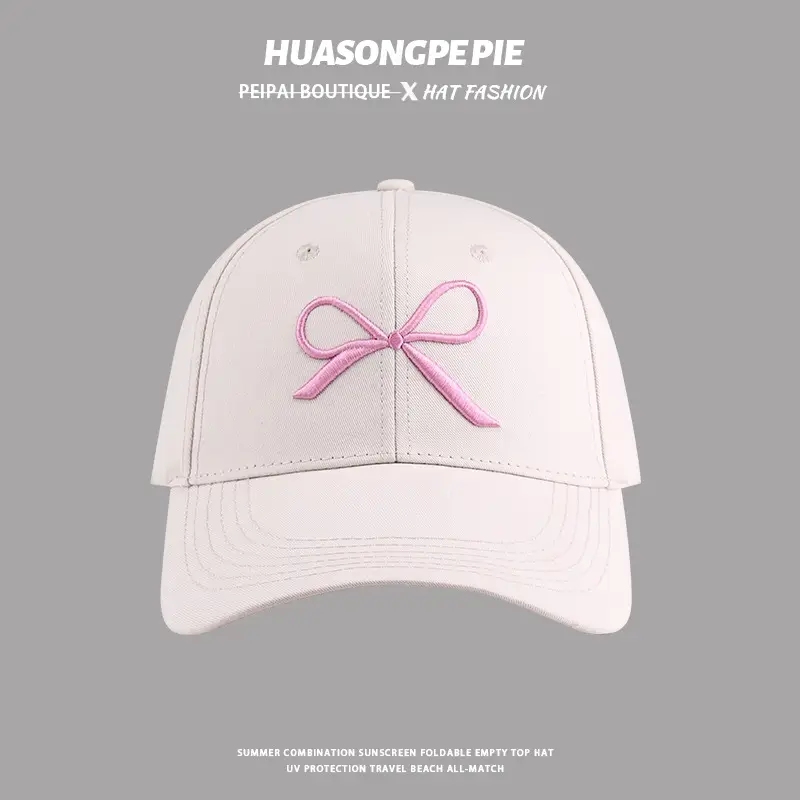 Women Embroidered Bow Baseball Cap Pink White Spring Summer — feature 8