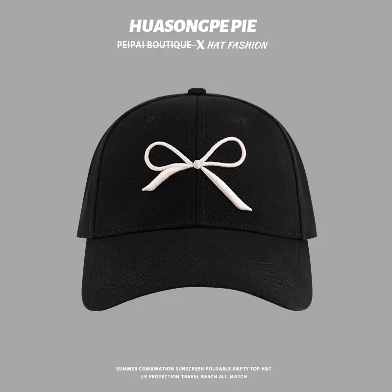 Women Embroidered Bow Baseball Cap Pink White Spring Summer - Image 3