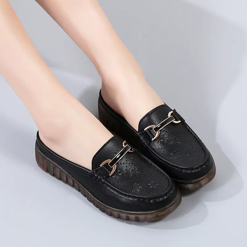 Half Slippers Women's Wedge Shallow Mouth Slip-on Spring and Summer Hollow Breathable Home Office Lightweight Ox-tendon Sole Middle-aged Slippers - Image 7