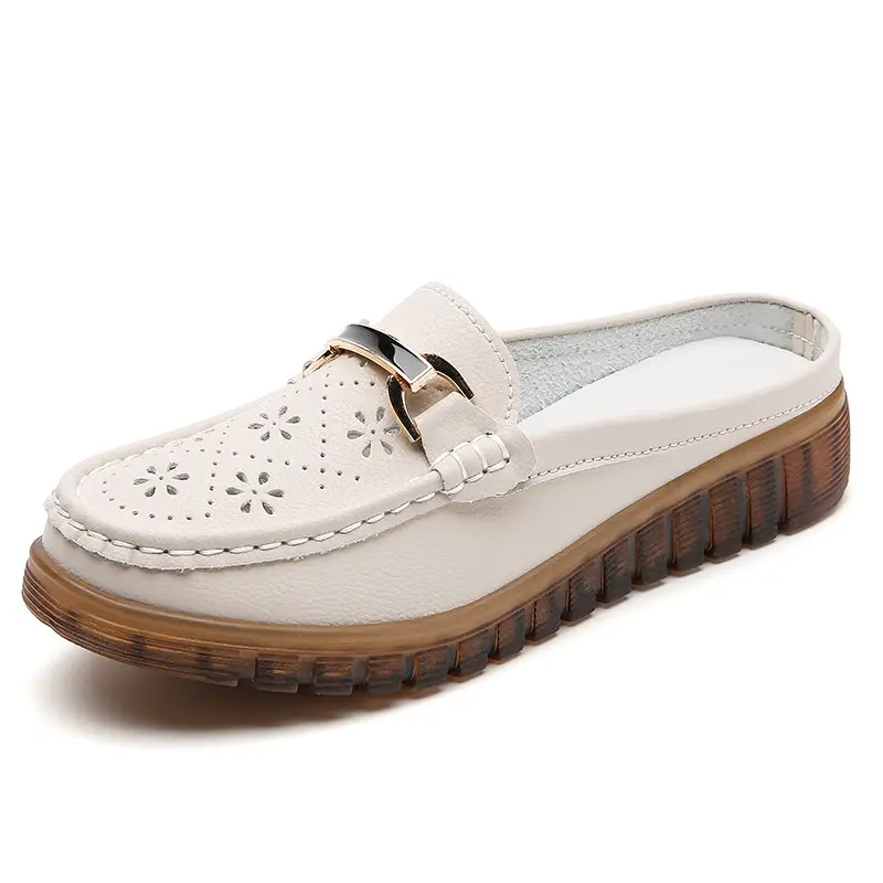 Half Slippers Women's Wedge Shallow Mouth Slip-on Spring and Summer Hollow Breathable Home Office Lightweight Ox-tendon Sole Middle-aged Slippers - Image 9