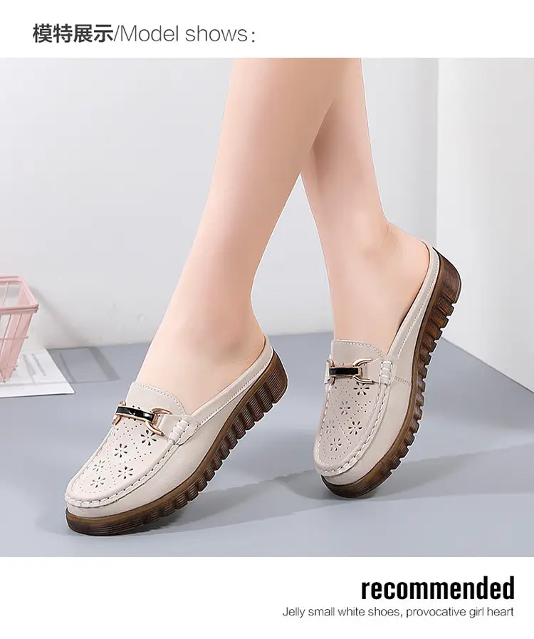 Half Slippers Women's Wedge Shallow Mouth Slip-on Spring and Summer Hollow Breathable Home Office Lightweight Ox-tendon Sole Middle-aged Slippers — feature 11