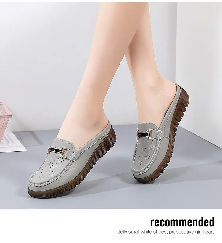 Half Slippers Women's Wedge Shallow Mouth Slip-on Spring and Summer Hollow Breathable Home Office Lightweight Ox-tendon Sole Middle-aged Slippers — feature 14