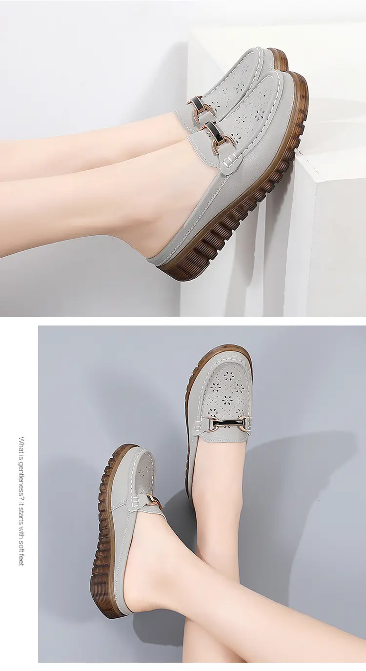 Half Slippers Women's Wedge Shallow Mouth Slip-on Spring and Summer Hollow Breathable Home Office Lightweight Ox-tendon Sole Middle-aged Slippers — feature 15