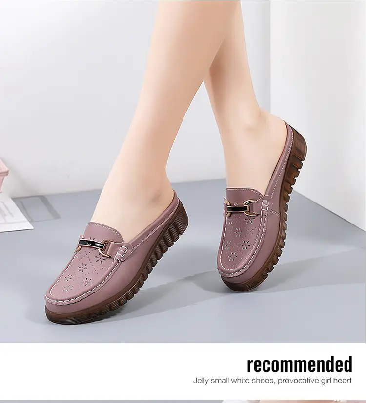 Half Slippers Women's Wedge Shallow Mouth Slip-on Spring and Summer Hollow Breathable Home Office Lightweight Ox-tendon Sole Middle-aged Slippers — feature 17