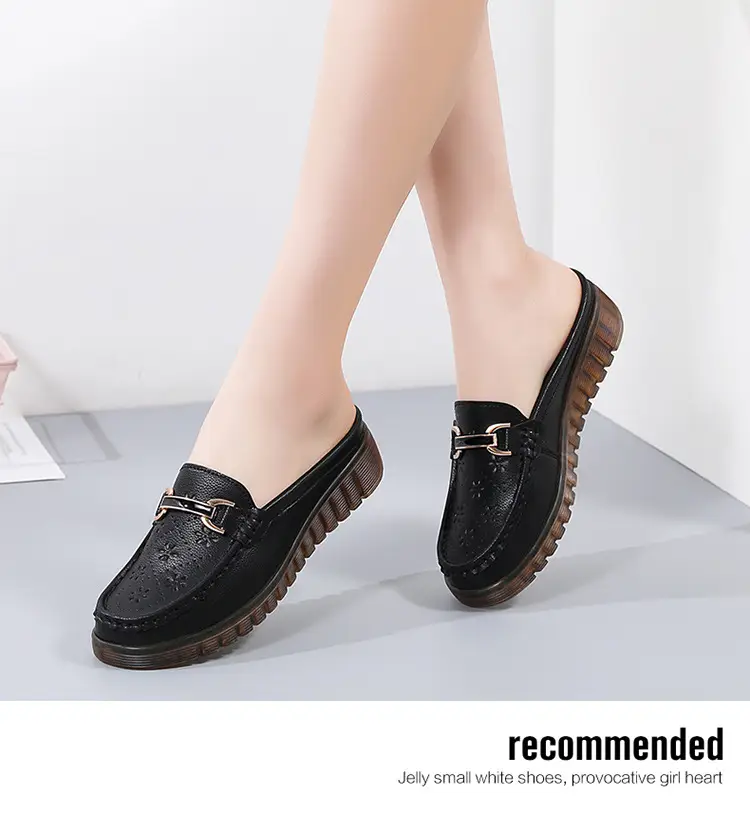 Half Slippers Women's Wedge Shallow Mouth Slip-on Spring and Summer Hollow Breathable Home Office Lightweight Ox-tendon Sole Middle-aged Slippers — feature 20