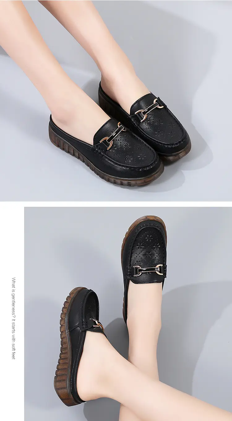 Half Slippers Women's Wedge Shallow Mouth Slip-on Spring and Summer Hollow Breathable Home Office Lightweight Ox-tendon Sole Middle-aged Slippers — feature 21
