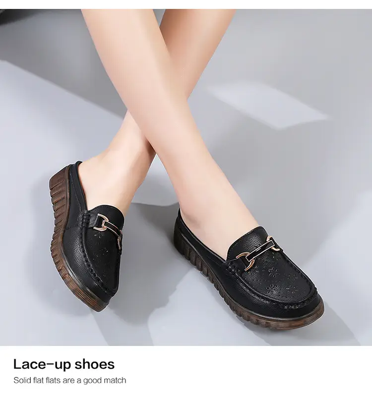 Half Slippers Women's Wedge Shallow Mouth Slip-on Spring and Summer Hollow Breathable Home Office Lightweight Ox-tendon Sole Middle-aged Slippers — feature 22
