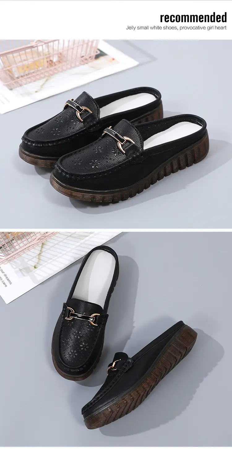 Half Slippers Women's Wedge Shallow Mouth Slip-on Spring and Summer Hollow Breathable Home Office Lightweight Ox-tendon Sole Middle-aged Slippers — feature 27
