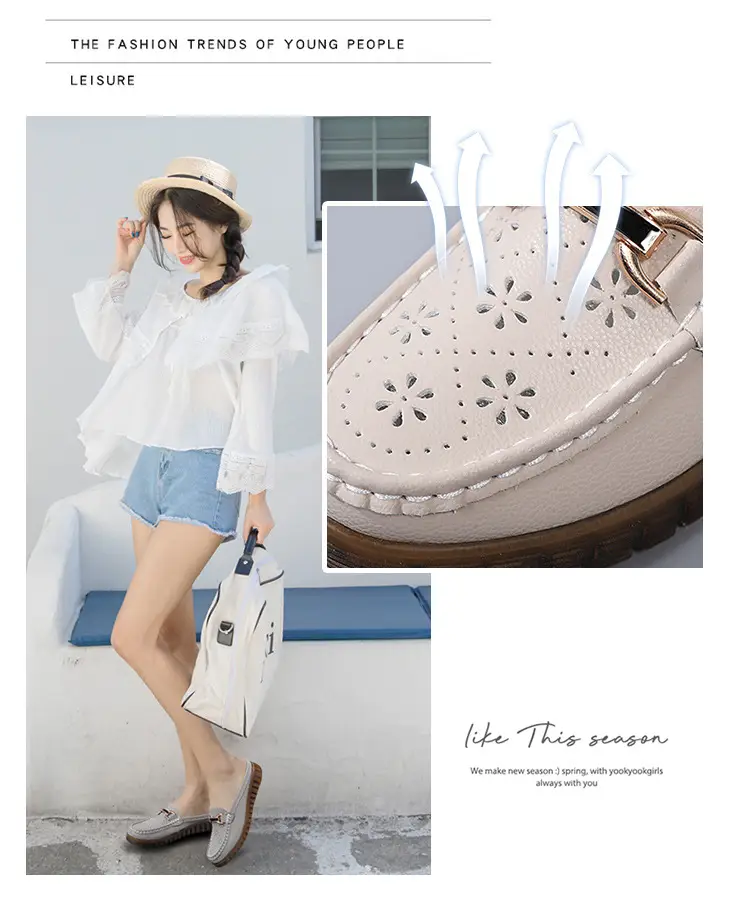 Half Slippers Women's Wedge Shallow Mouth Slip-on Spring and Summer Hollow Breathable Home Office Lightweight Ox-tendon Sole Middle-aged Slippers — feature 3