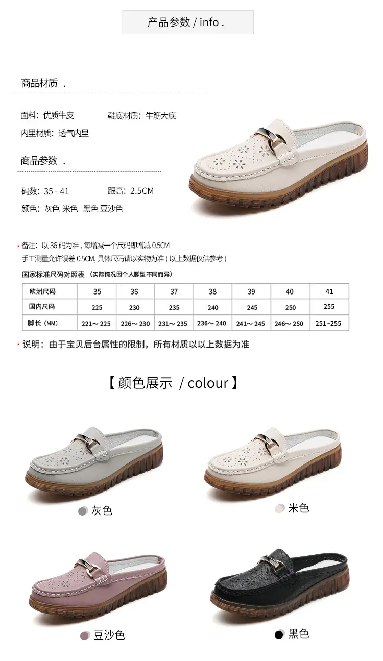Half Slippers Women's Wedge Shallow Mouth Slip-on Spring and Summer Hollow Breathable Home Office Lightweight Ox-tendon Sole Middle-aged Slippers — feature 6
