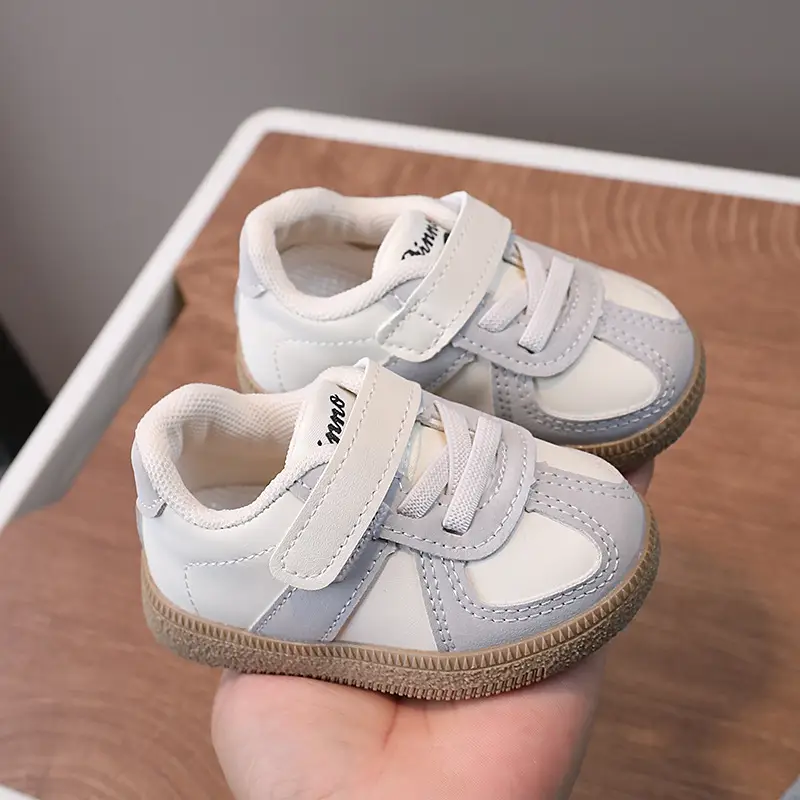 Baby Sneakers White Beige Velcro Toddler Board Shoes