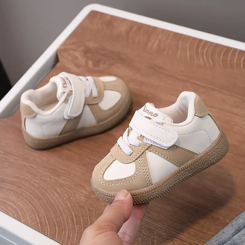 Baby Sneakers White Beige Velcro Toddler Board Shoes