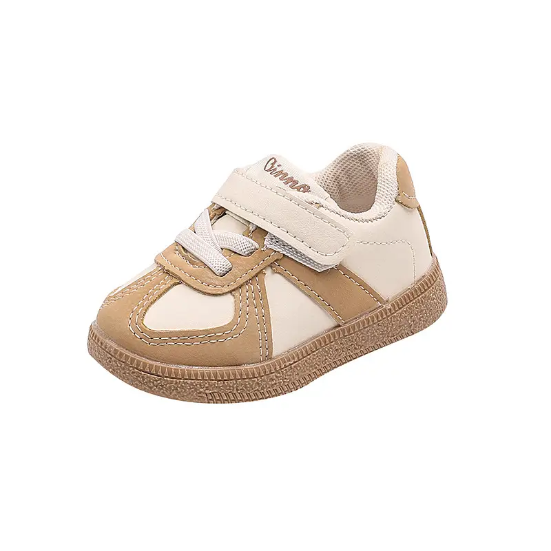 Baby Sneakers White Beige Velcro Toddler Board Shoes