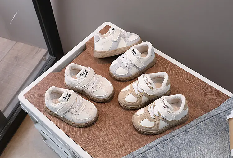 Baby Sneakers White Beige Velcro Toddler Board Shoes — feature 3