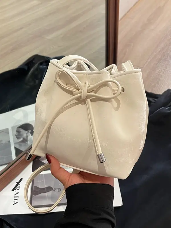 Korean Style White Bucket Bag for Women
