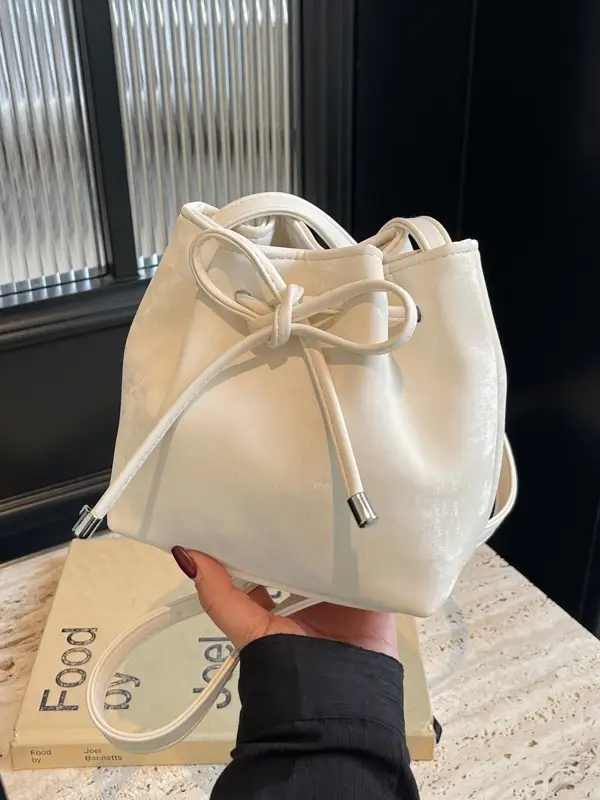 Korean Style White Bucket Bag for Women