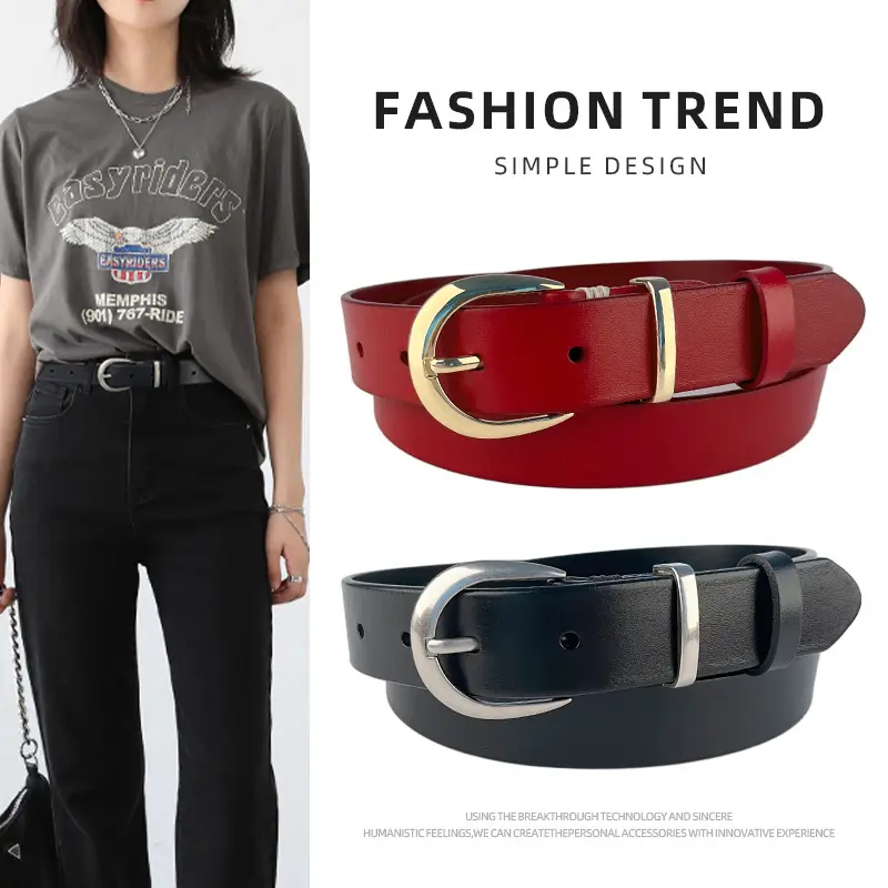 Women's Black Genuine Leather Belt with Silver Buckle - Image 9