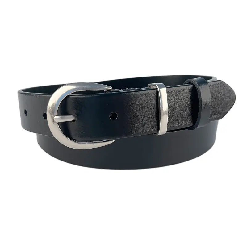 Women's Black Genuine Leather Belt with Silver Buckle - Image 13